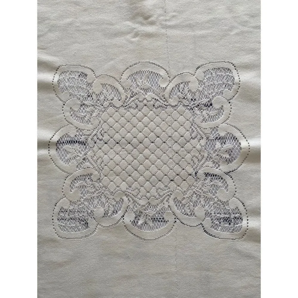 Vintage 1980s Ivory Lace Leaves Rectangle Tablecloth Cottage Farmhouse 26
